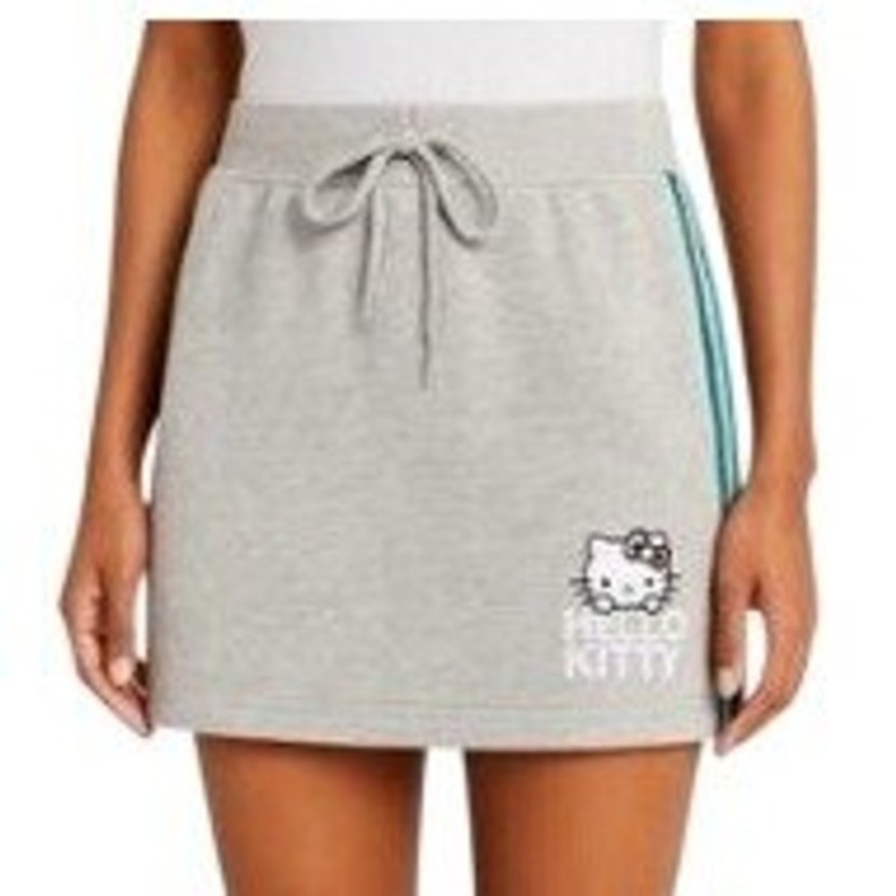 Hello Kitty Gray Sweatshirt Mini Skirt Size XS Embroidered and Drawstring‎ Waist